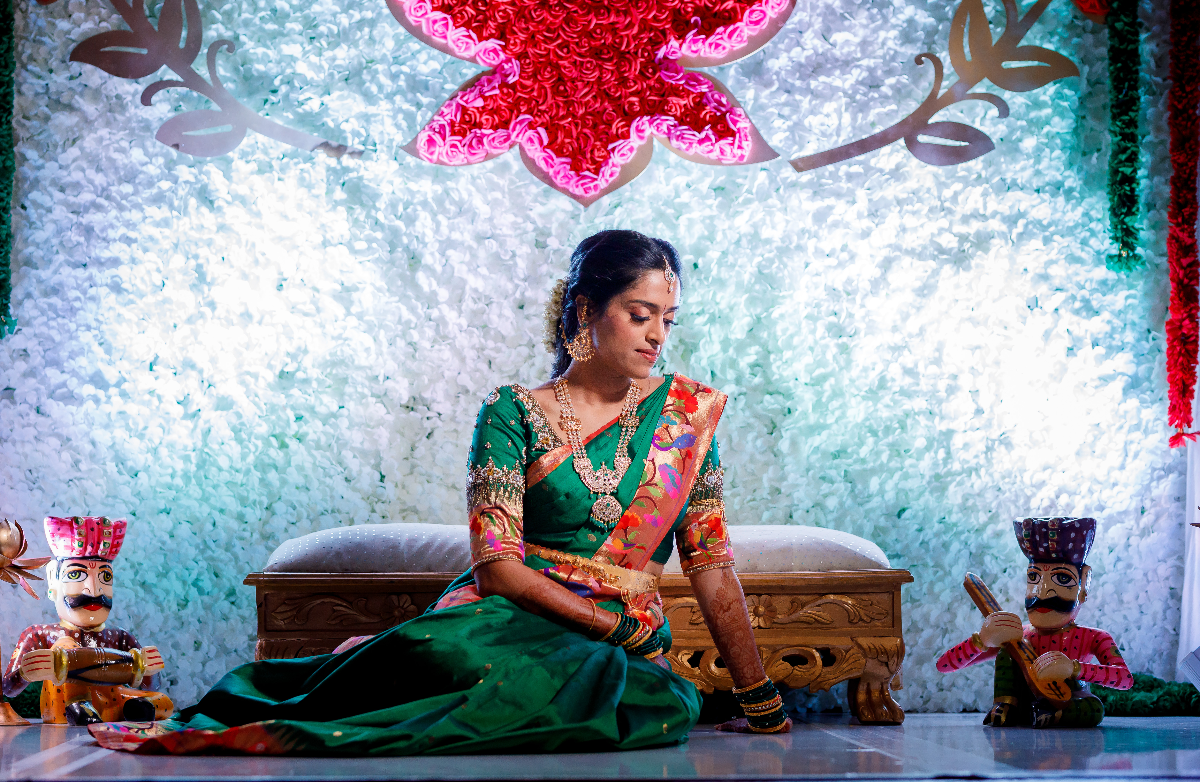 Beautifully captured Gorgeous bride with  a fine prospect of happiness behind her - Wedding Photoshoot of Sowmya and Ajit